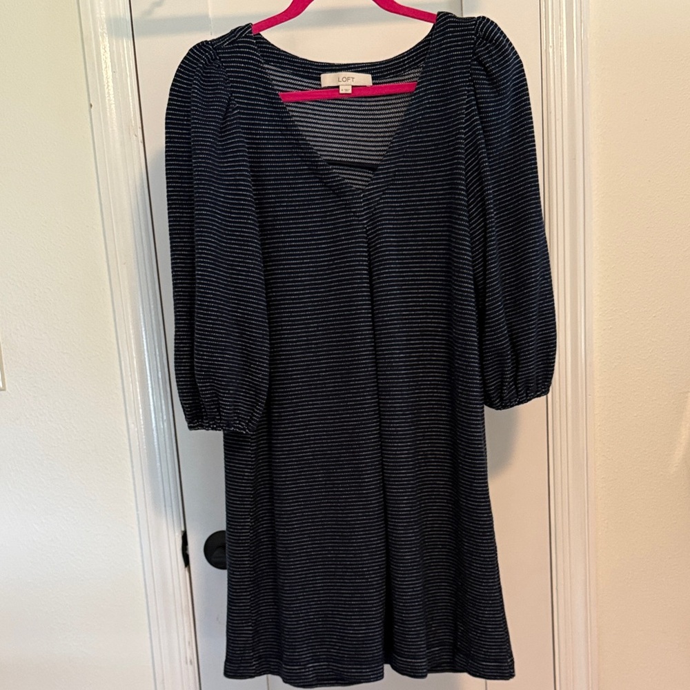 LOFT Midnight Blue Striped Dress